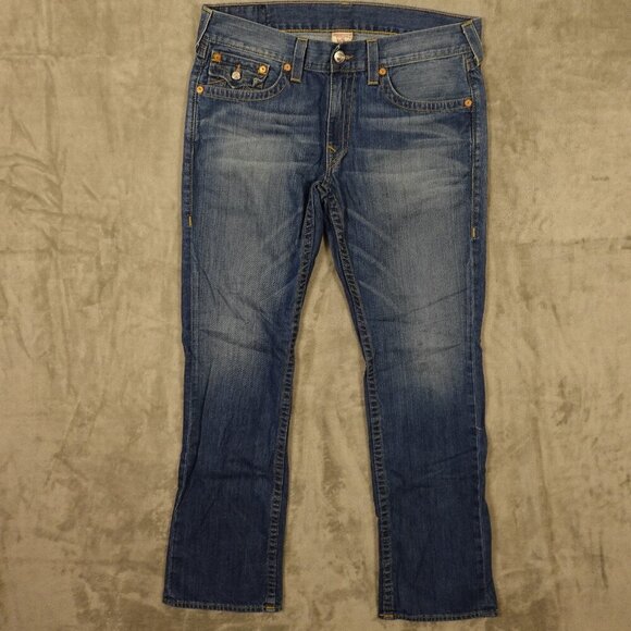True Religion jeans straight leg men's 36 blue denim bling pockets - Picture 1 of 14